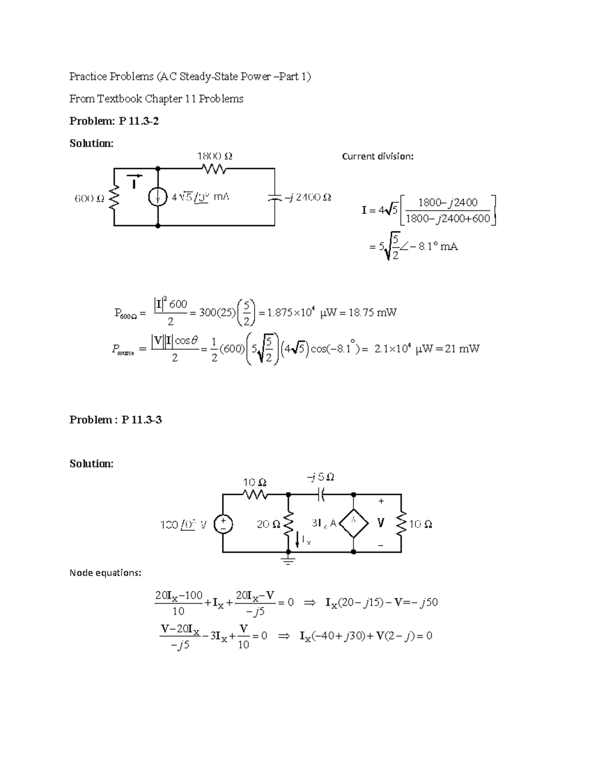 Practice Problems (AC Steady-State Power - Chapter 11) - Studocu