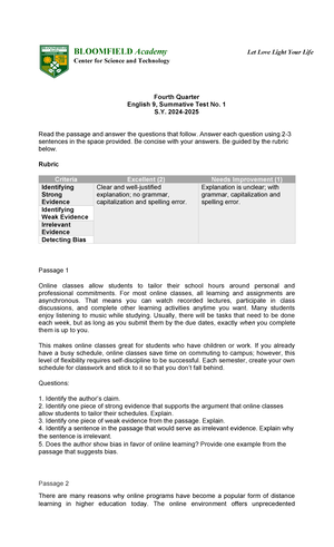 Debate - Rubrics: Criteria 4 3 2 1 Grade: Organization and Clarity: The ...