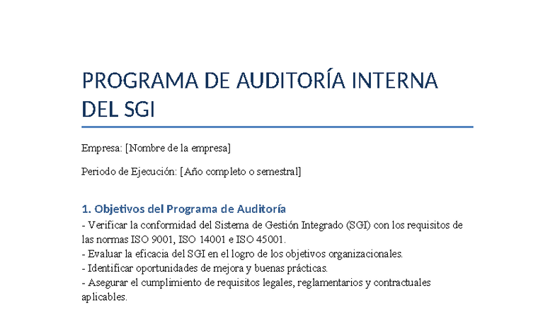 Programa de Auditoría Interna SGI Completo: ISO 9001, 14001, 45001 ...