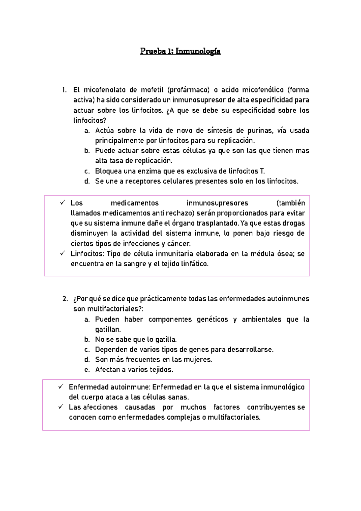 Prueba de Inmunología 240501: Temas y Respuestas Clave - Document Preview