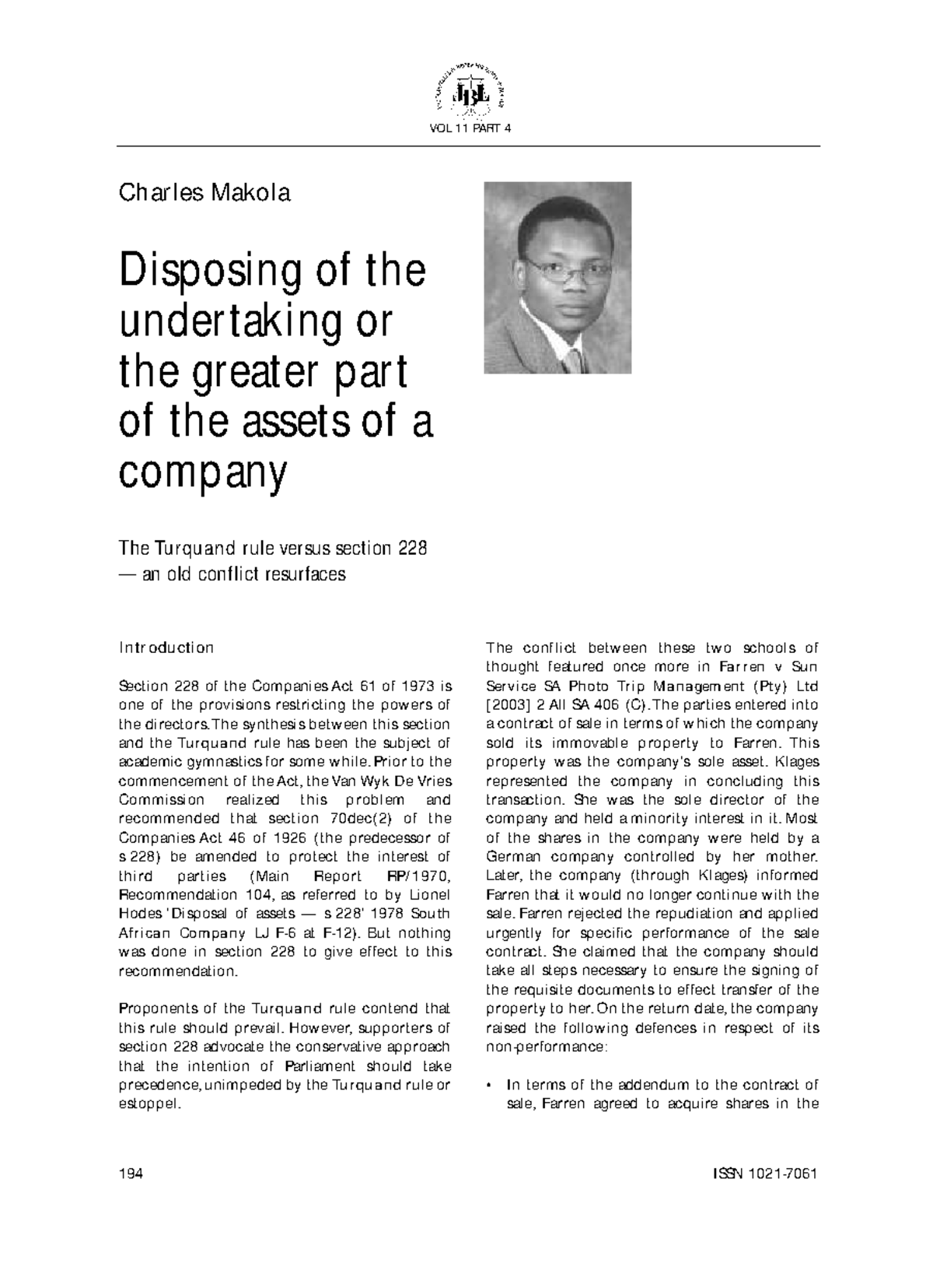 VOL 11 PART 4: The Turquand Rule vs. Section 228 - A Legal Analysis ...