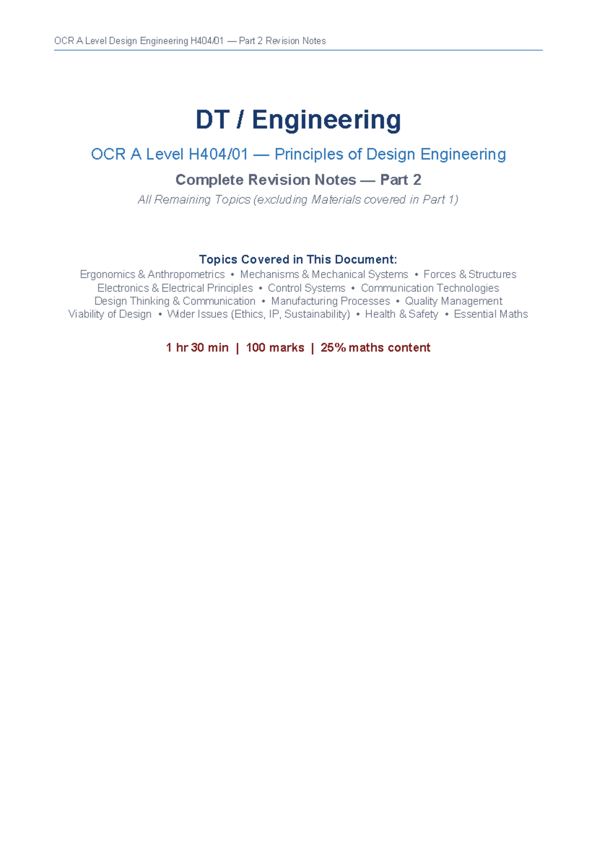 OCR A Level Design Engineering Part 2 Complete Revision Notes - Studocu