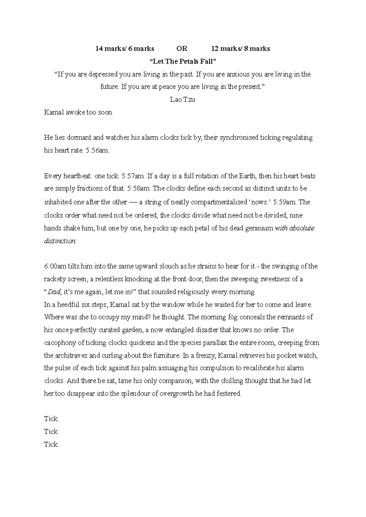 ENG 101: Imaginative Essay on Time and Memory in "The Petals" - Studocu