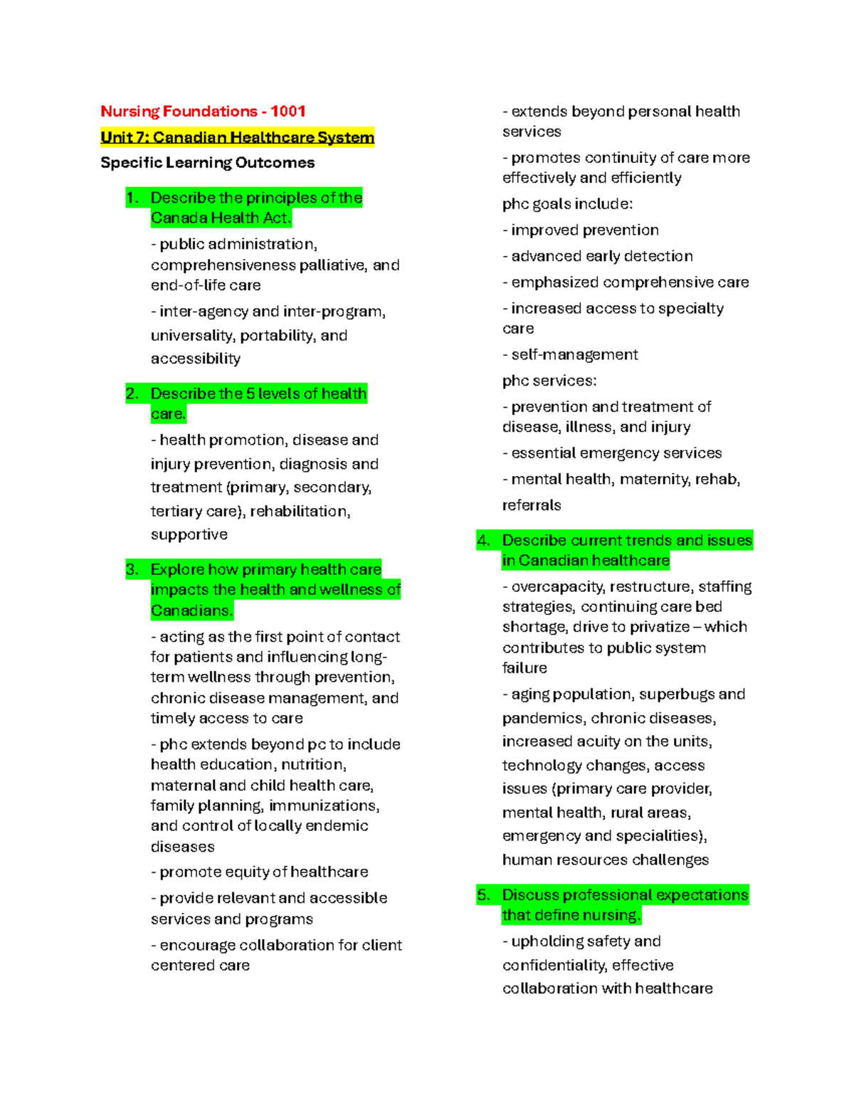 Nursing Foundations 1001 Unit 7: Overview of Canadian Healthcare System ...