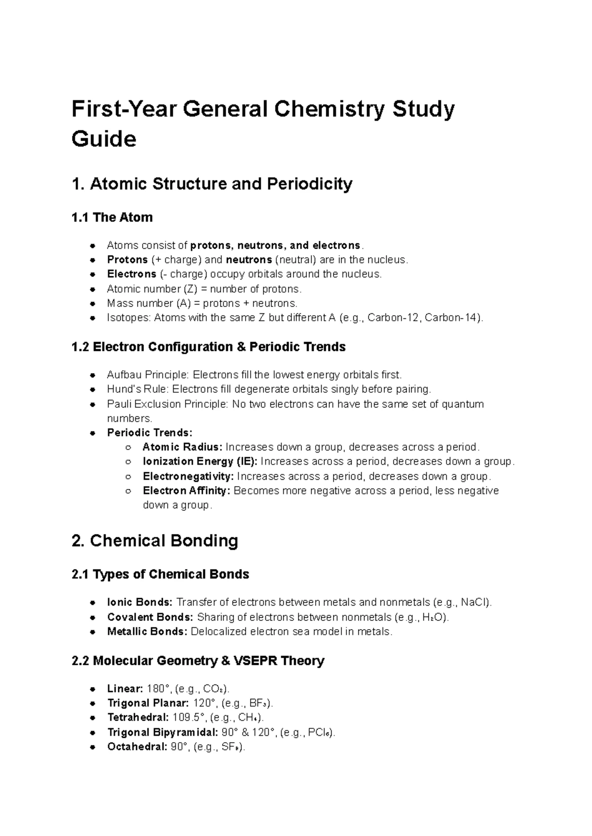 General chemistry review sheet: Key concepts and study tips - Studocu