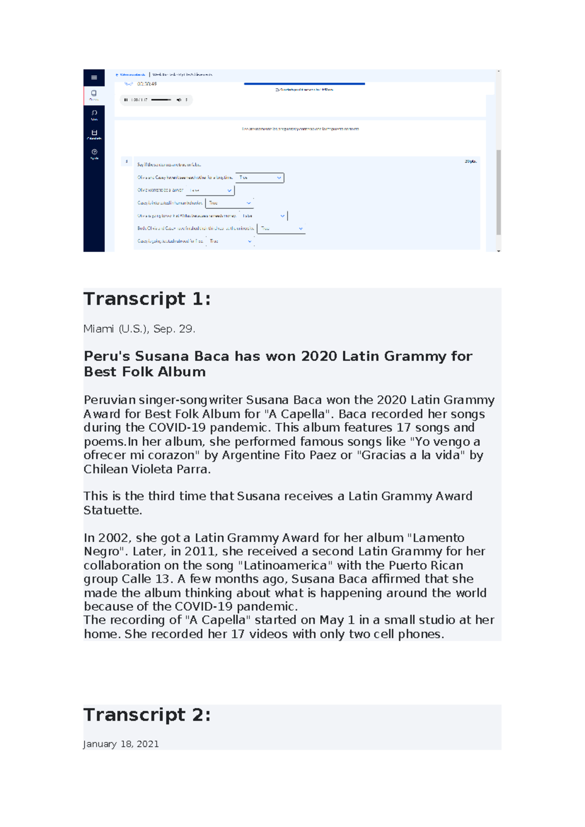 WEEK 7 mis apuntes - Transcript 1: Miami (U.), Sep. 29. Peru's Susana ...