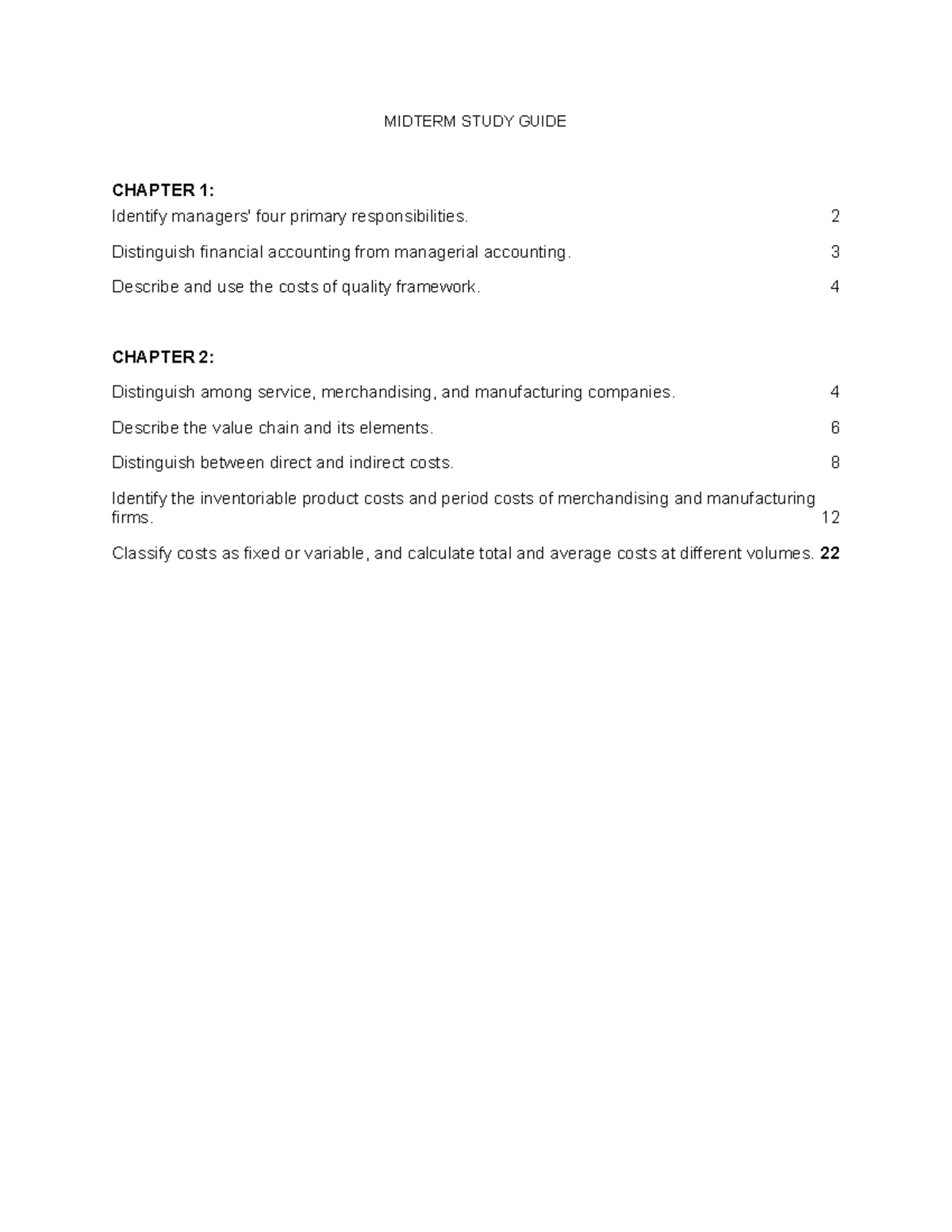 Midterm Study Guide for ACC 101: Chapters 1 & 2 Concepts - Studocu