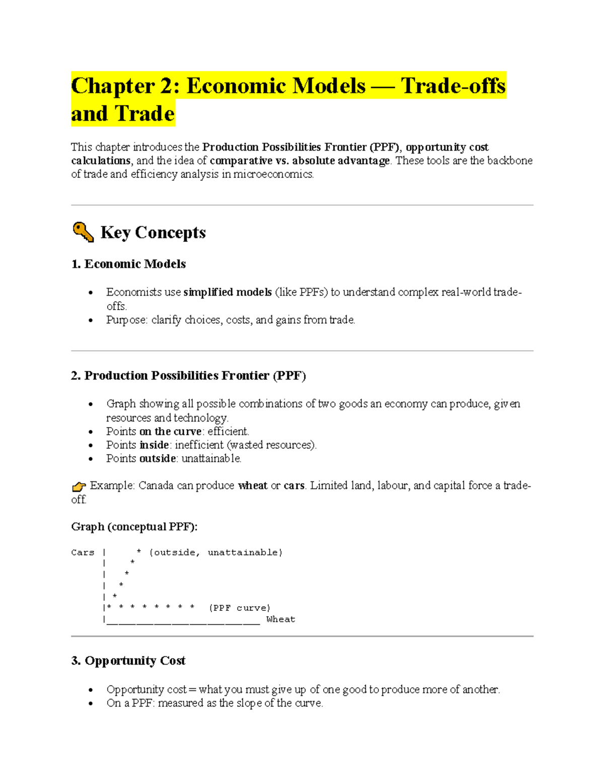 Chapter 2: Economic Models & Trade Analysis (ECO 101) - Studocu