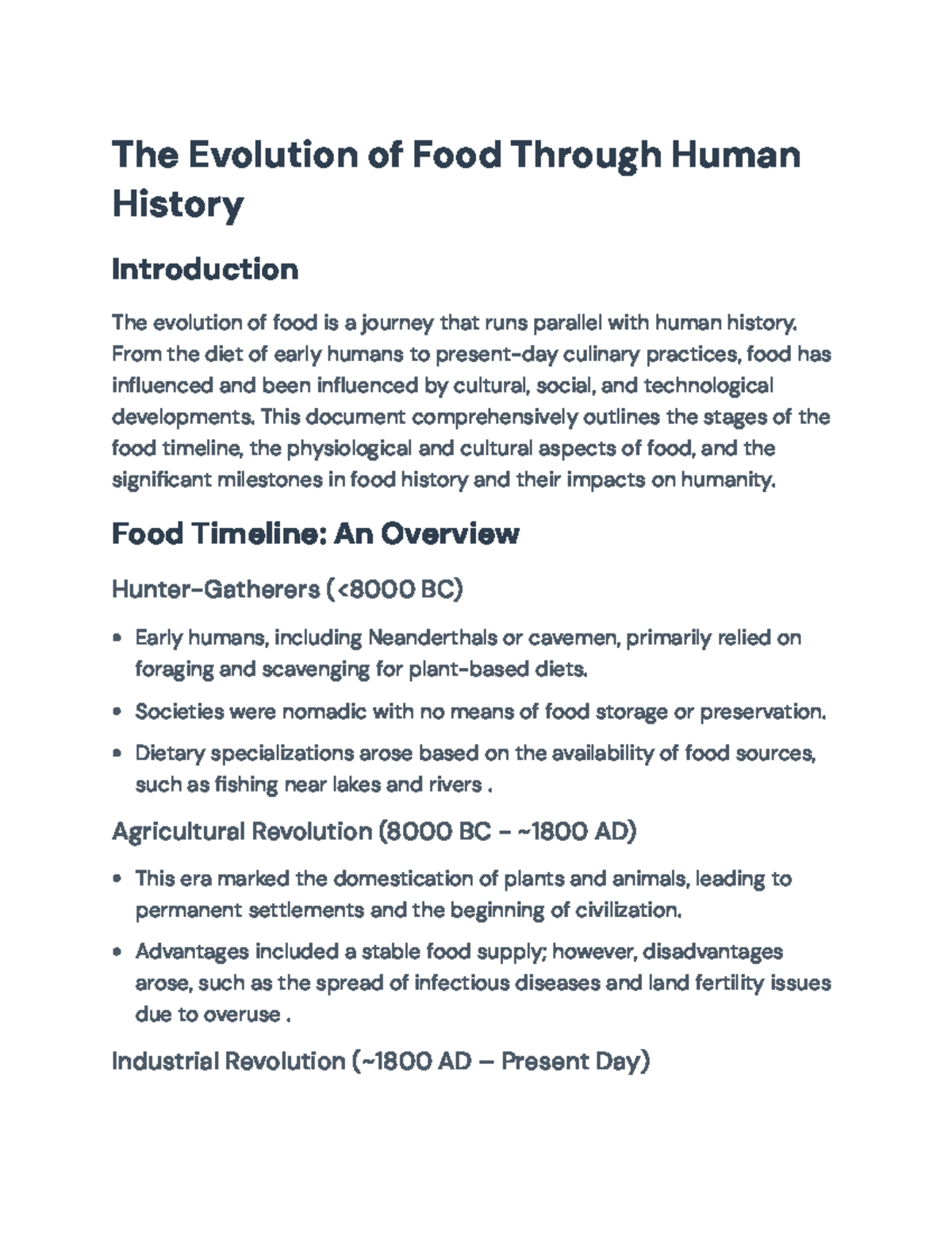 The Evolution of Food: A Historical Perspective on Culture and ...