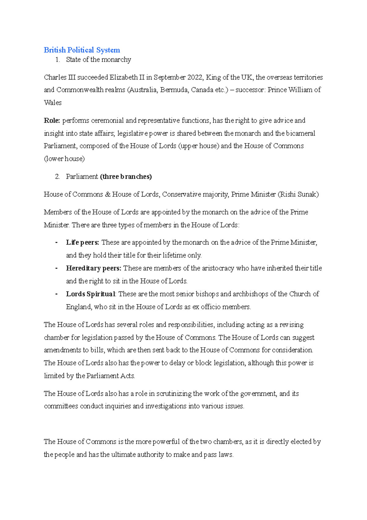 British Culture Tutorial 1: Sem 1 Final Exam Notes on Politics ...