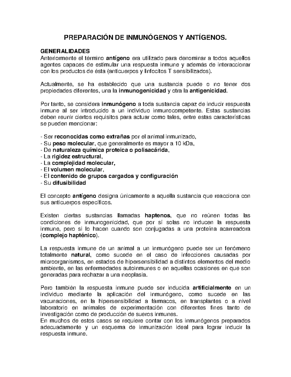 Preparación de Inmunógenos y Antígenos: Guía Completa (Esquema 1) - Studocu