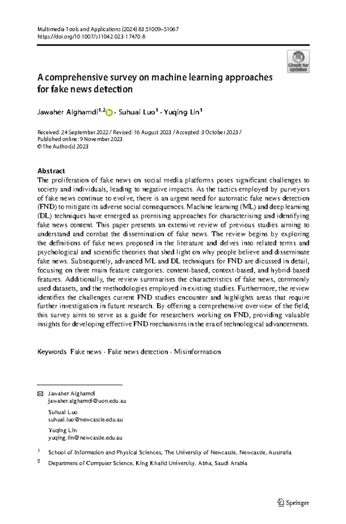 S11042-023-17470-8 - A comprehensive survey on machine learning ...