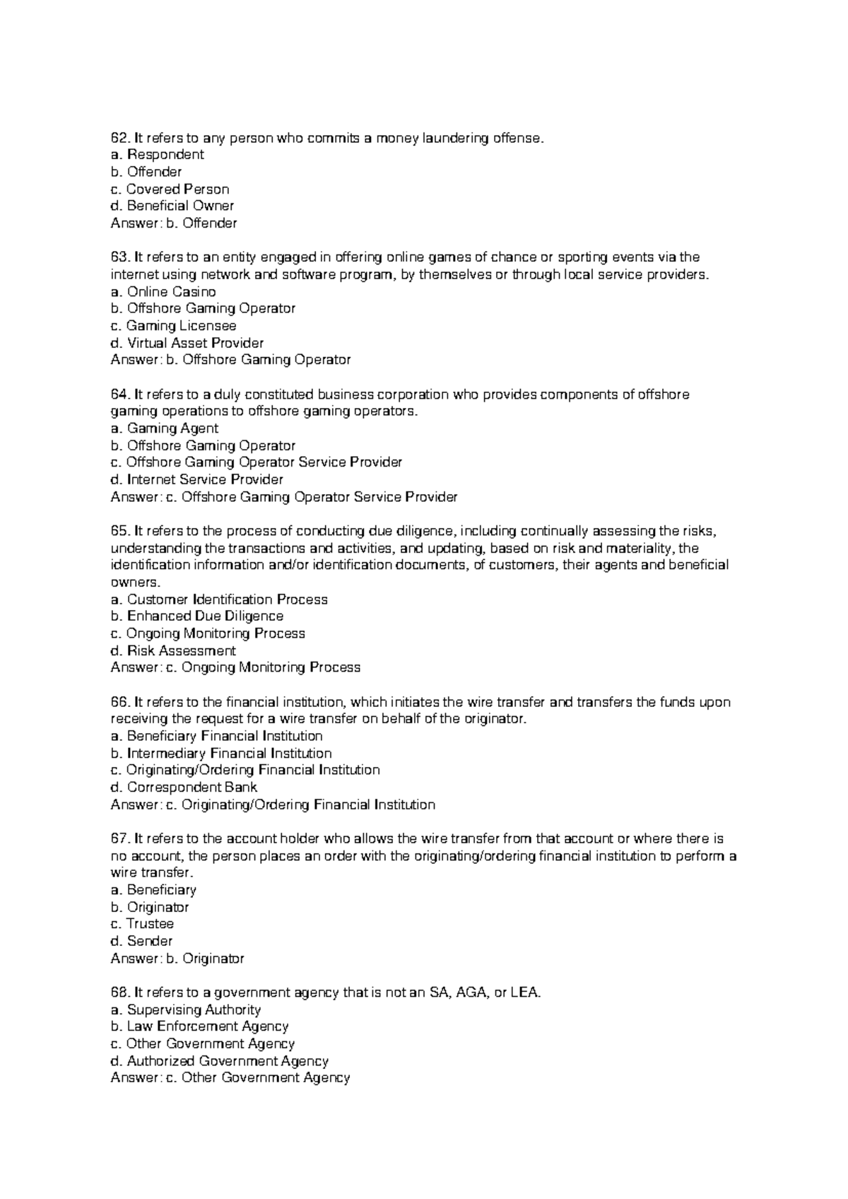 AML Questions 62-121: Comprehensive Review and Answers - Studocu