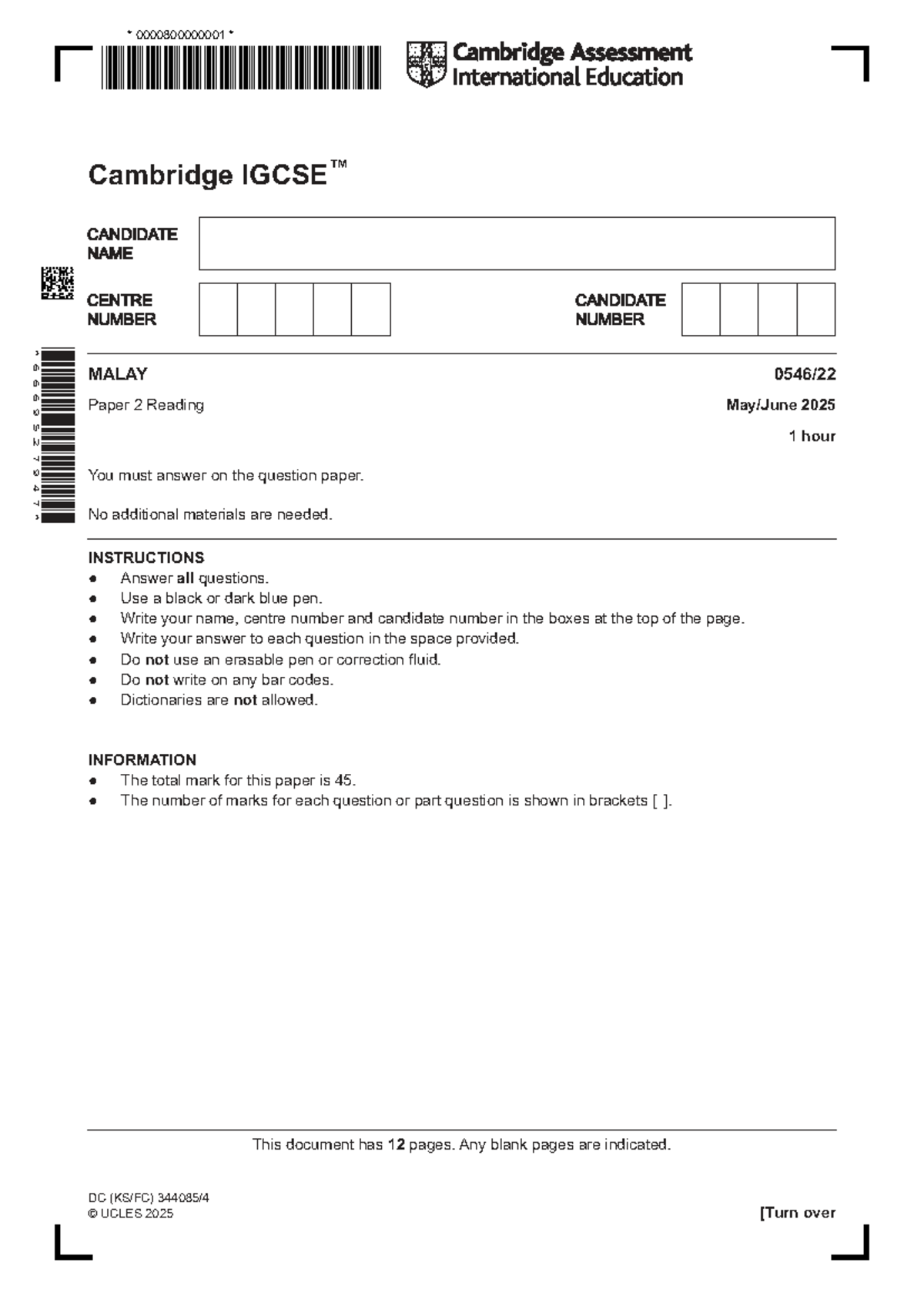 2025 MALAY 0546 Paper 2 Reading Exam Guide - Studocu