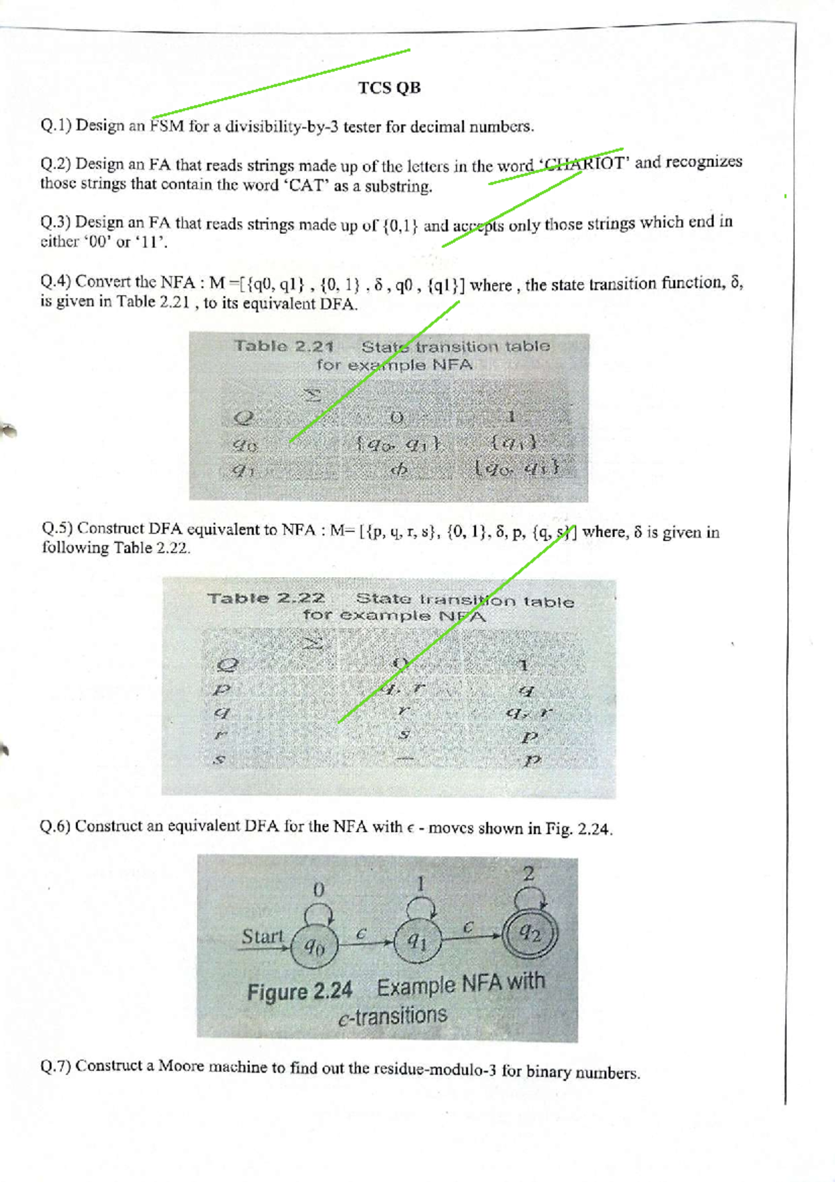 TCS QB - FSM and FA Design Questions for Binary Numbers - Studocu
