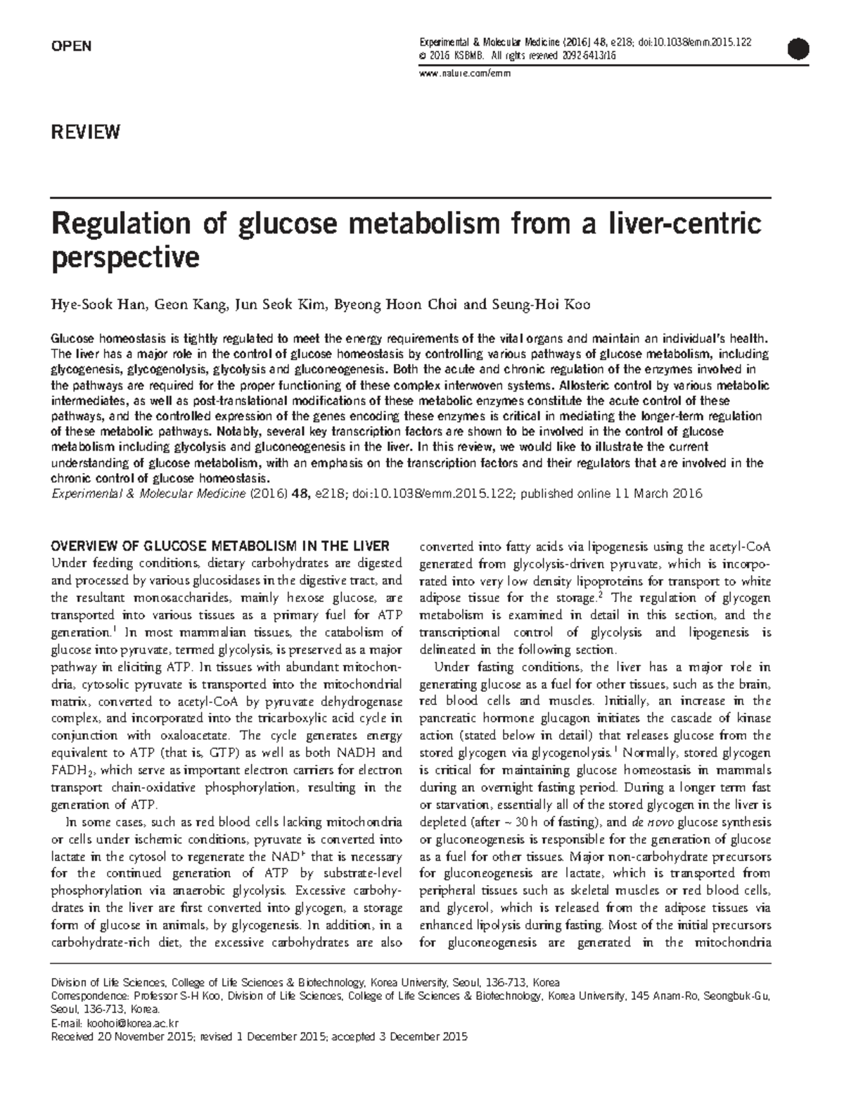 Regulation of Glucose Metabolism in the Liver: A Comprehensive Review ...