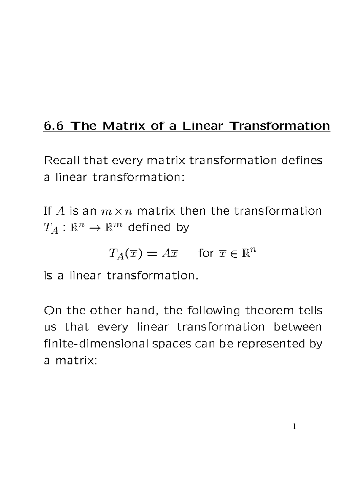 Lin Alg Sec 6 - Lecture notes 5 - 6 The Matrix of a Linear ...