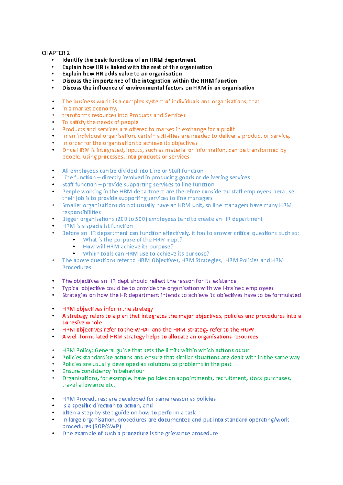 Chapter 2 Summary: Key Concepts in Human Resource Management - Studocu