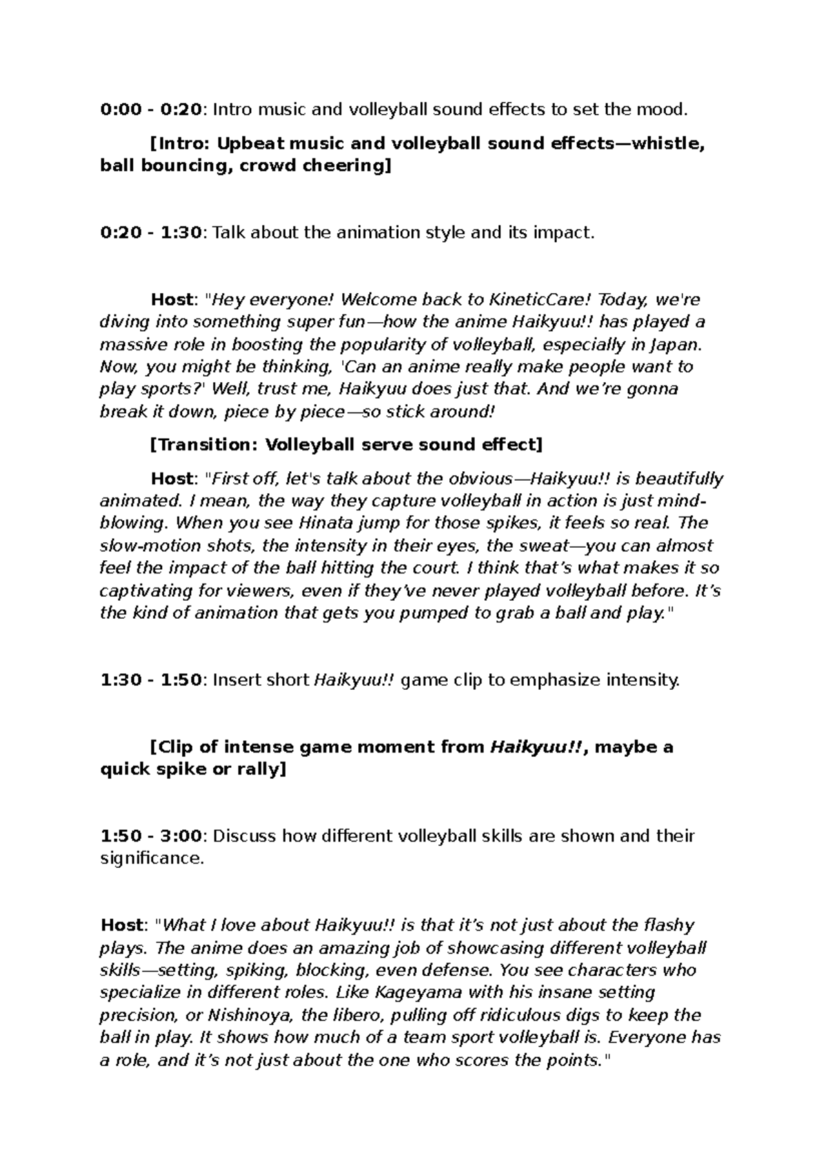 Podcast Script - 0:00 - 0:20: Intro music and volleyball sound effects ...