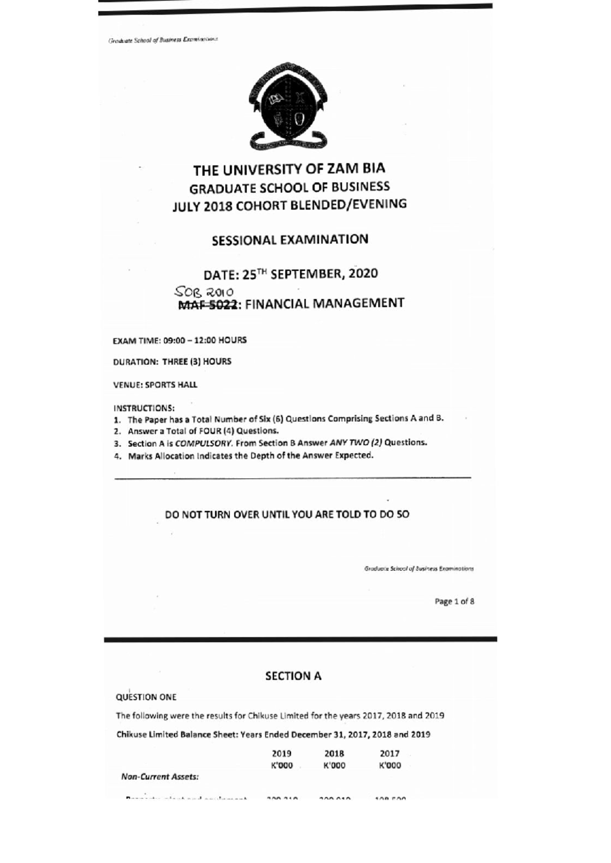 FM Exam Past Paper - Nice material - Graduate School of Business ...