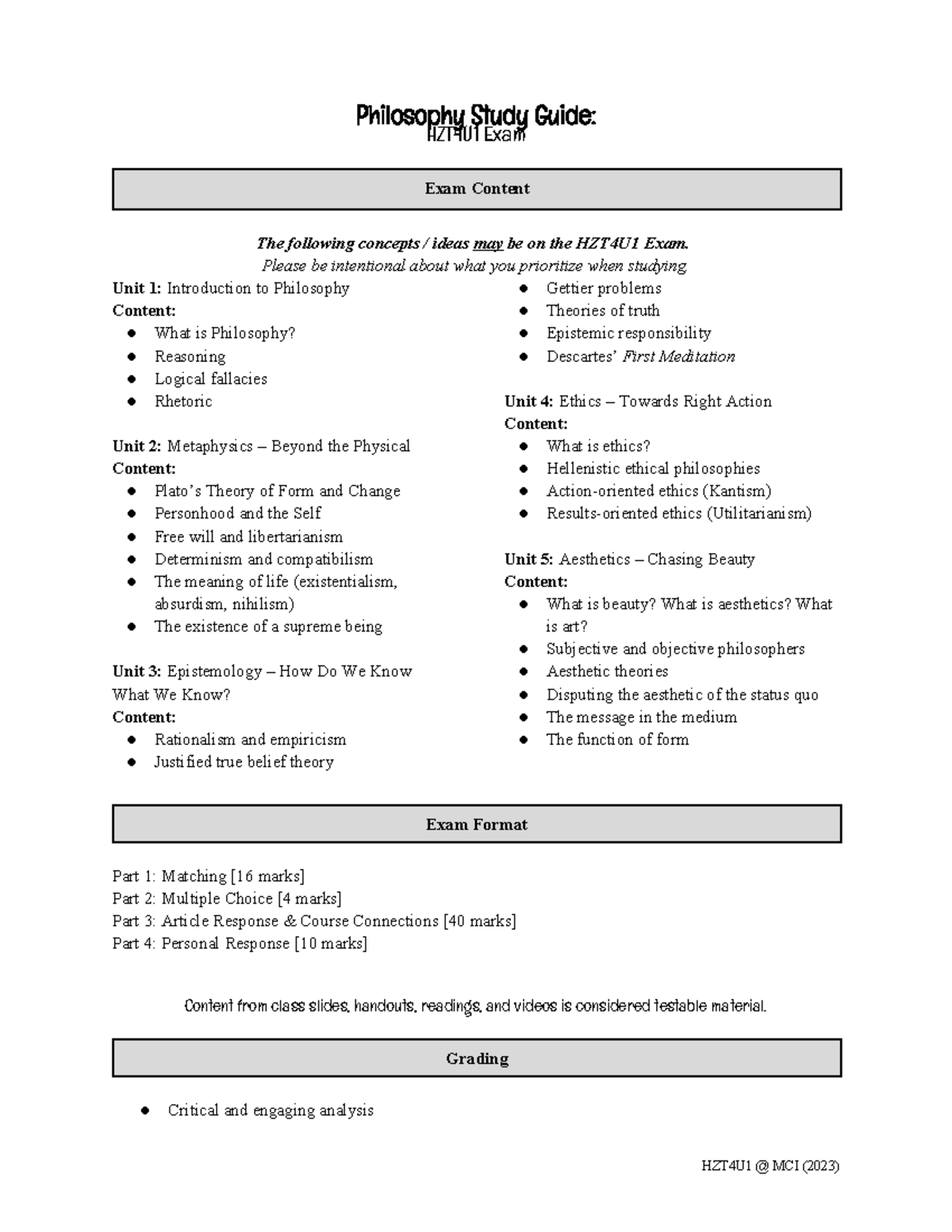 HZT4U1 Final Exam Study Guide: Key Concepts & Exam Tips - Studocu