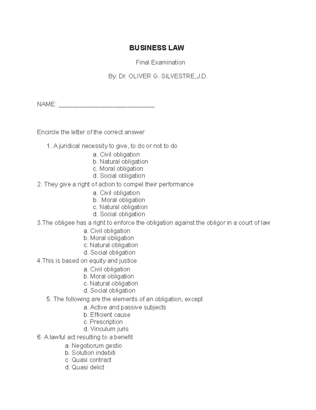 Business Law FIN EXAM 1 Review Questions & Answers Guide - Studocu