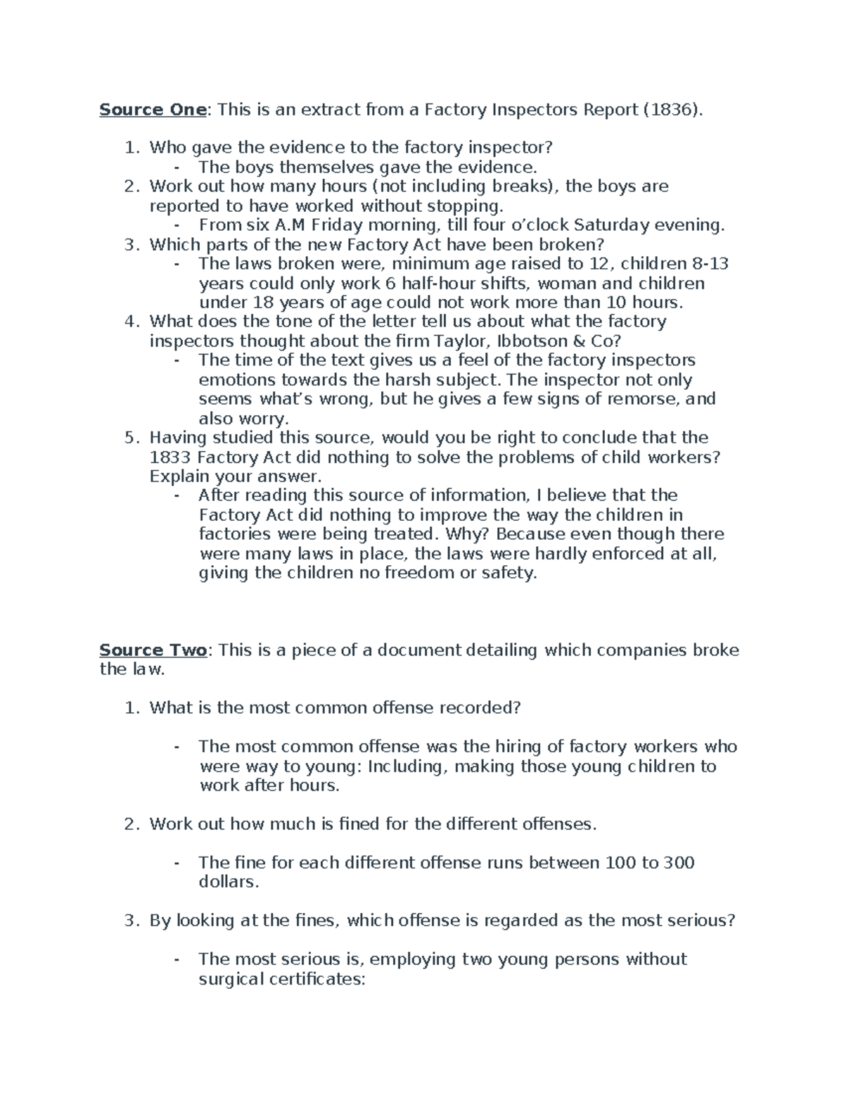 History Test Prep: Factory Inspectors Report & Child Labor Laws - Studocu