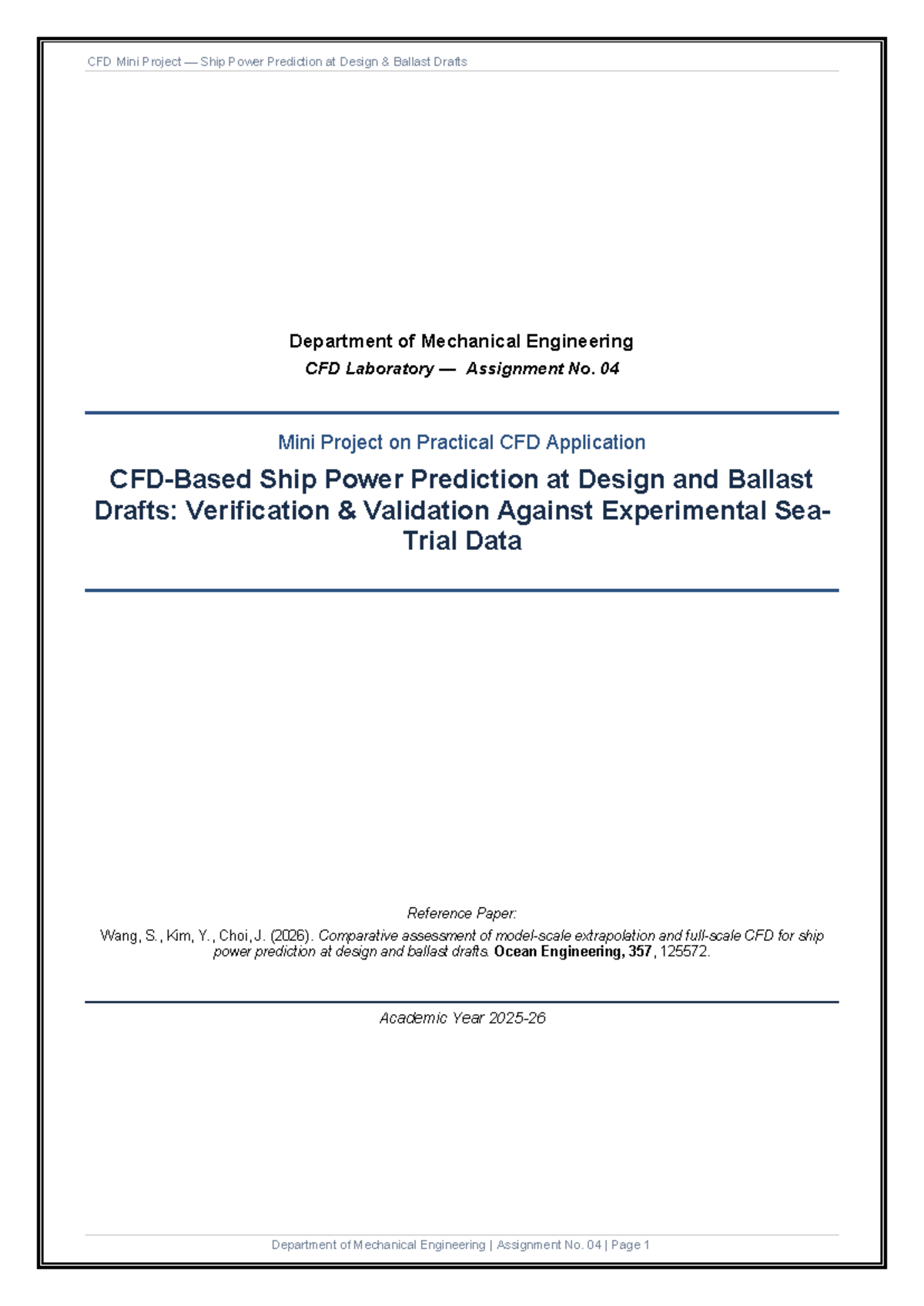 CFD Mini Project: Ship Power Prediction at Design & Ballast Drafts ...