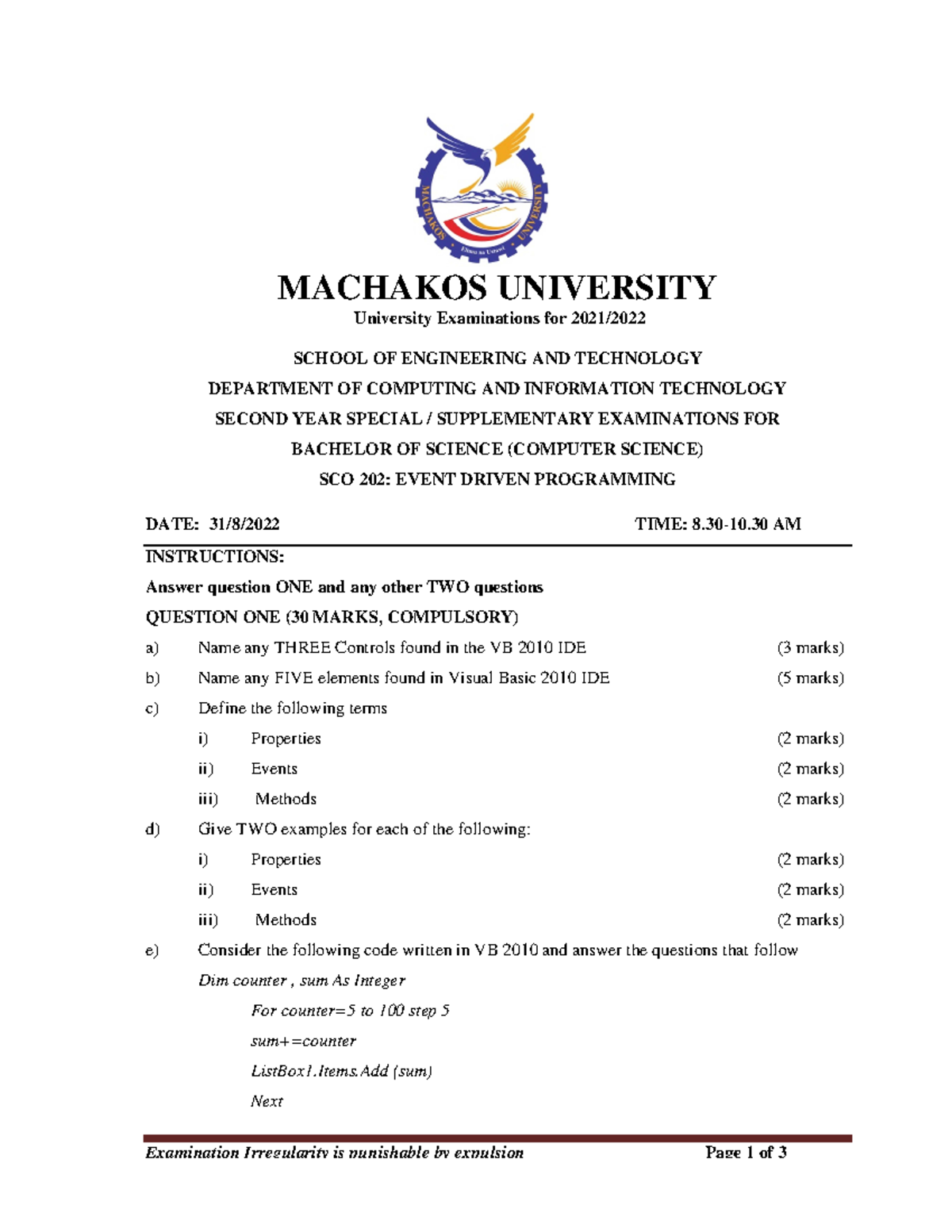 SCO 202 Final Exam Notes: Event Driven Programming Concepts & Questions ...