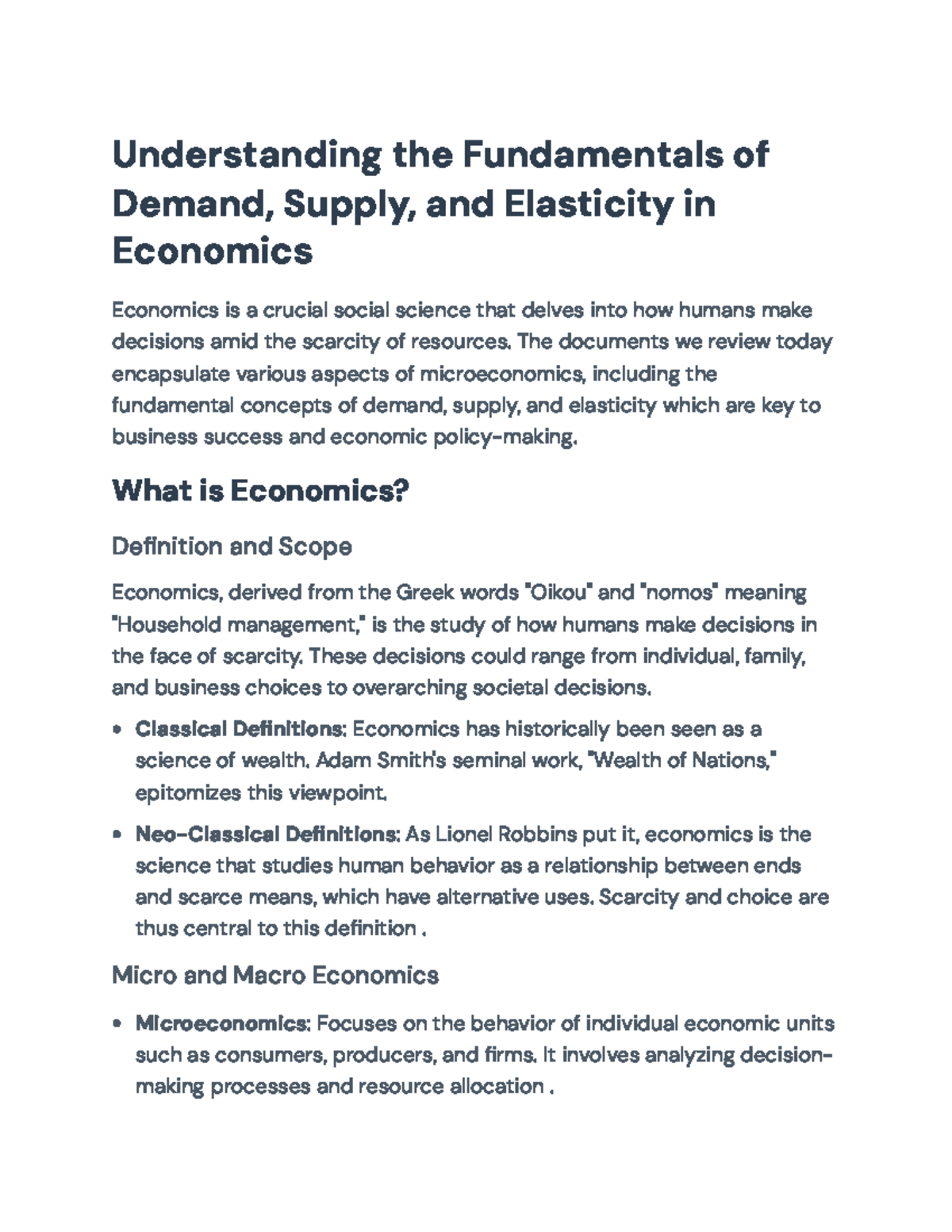 Microeconomics Overview: Demand, Supply, and Elasticity Concepts ...