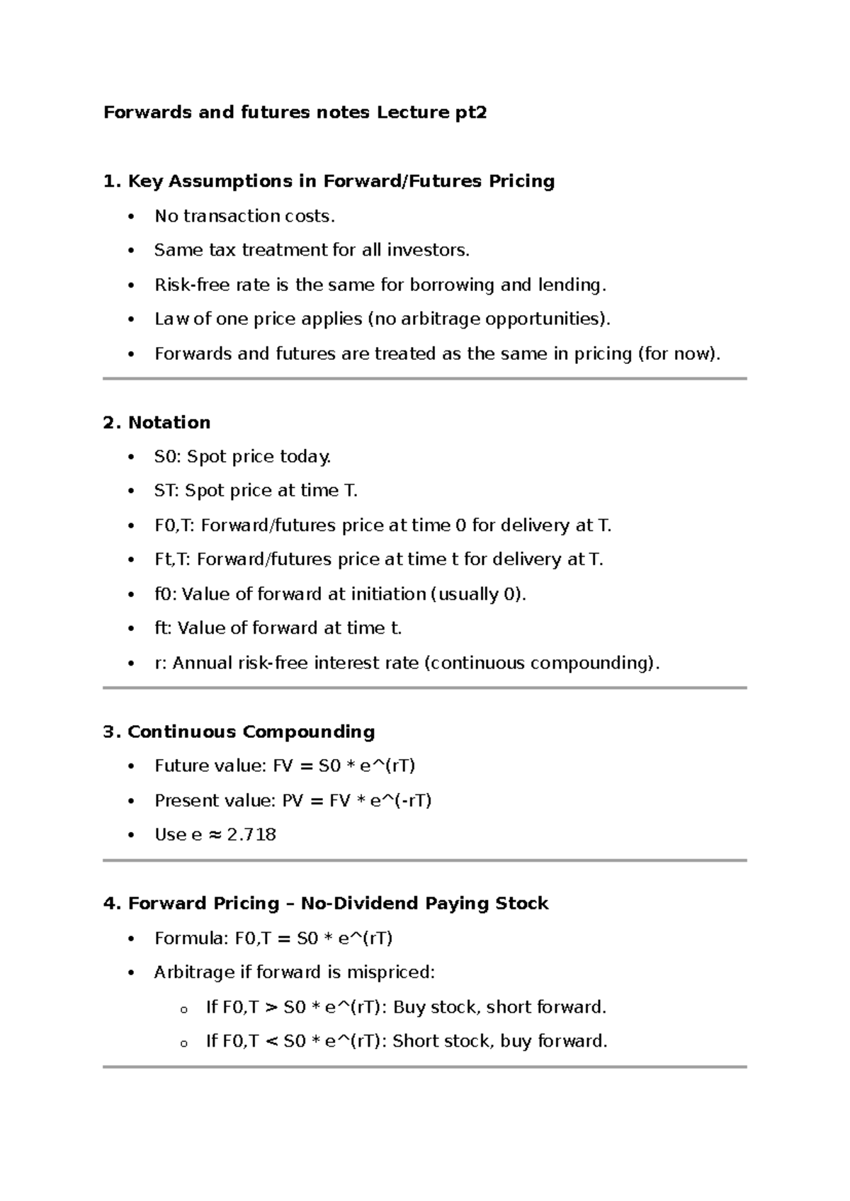 Forwards and Futures Pricing Notes - Lecture Pt 2 (Finance 101) - Studocu