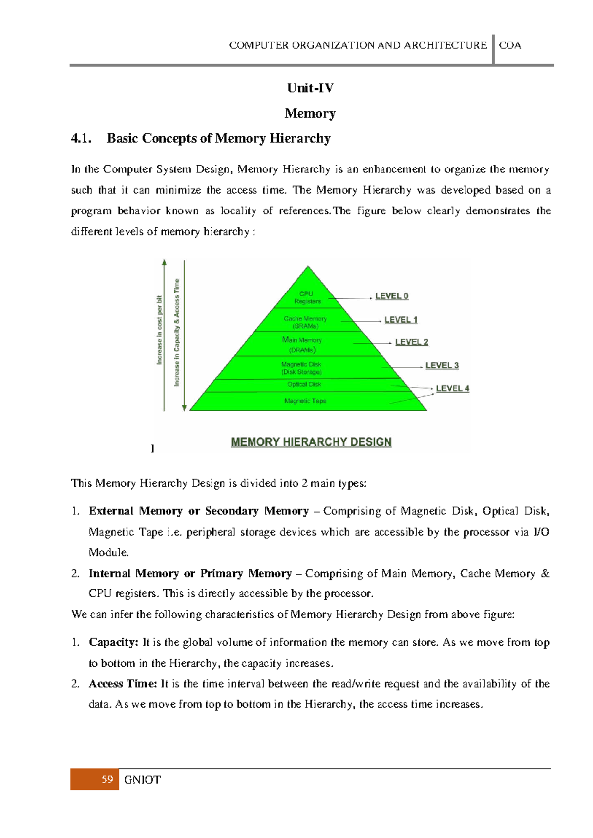 COA Memory Hierarchy Concepts - Unit 4 Notes (Shubham Sir) - Studocu