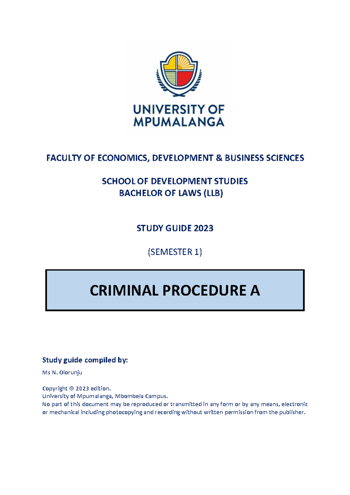 CPL201 Study Guide: Criminal Procedure A - Semester 1 2023 - Studocu