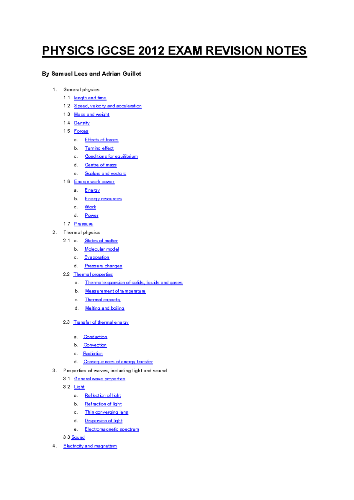 Physics IGCSE - Comprehensive Revision Notes for 2012 Exam - Studocu
