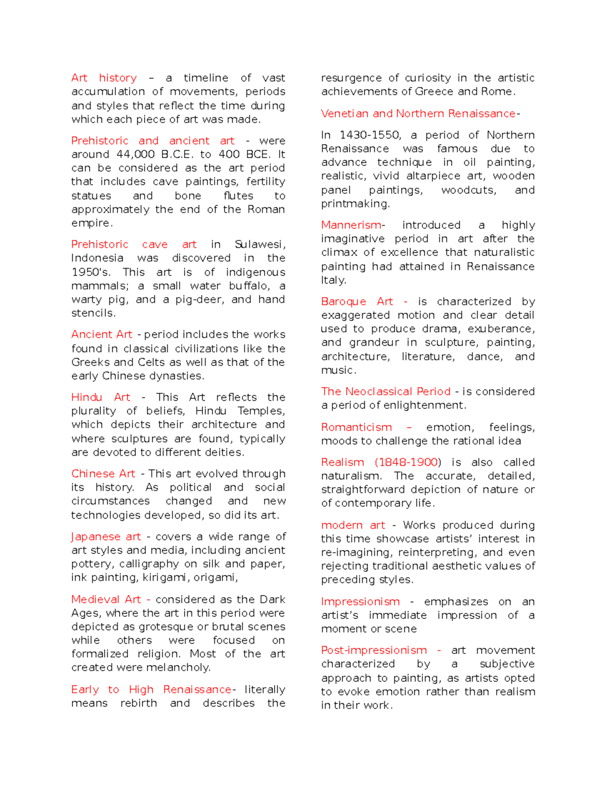 Art History Overview: Key Movements & Periods - 2nd Sem Study Guide ...