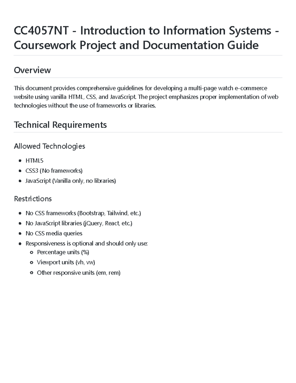 CC4057NTIntroductionto Information Systems Coursework Projectand ...