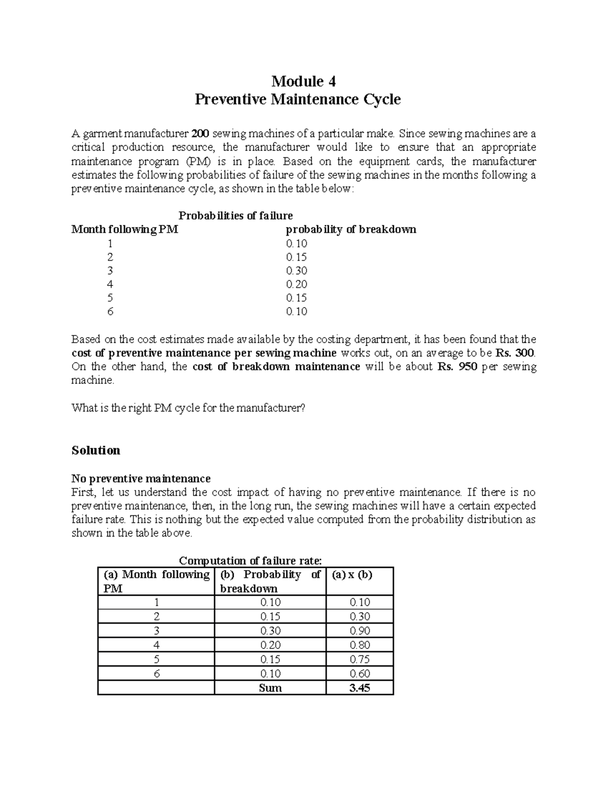 Case Study: Optimal Preventive Maintenance Cycle for Sewing Machines ...