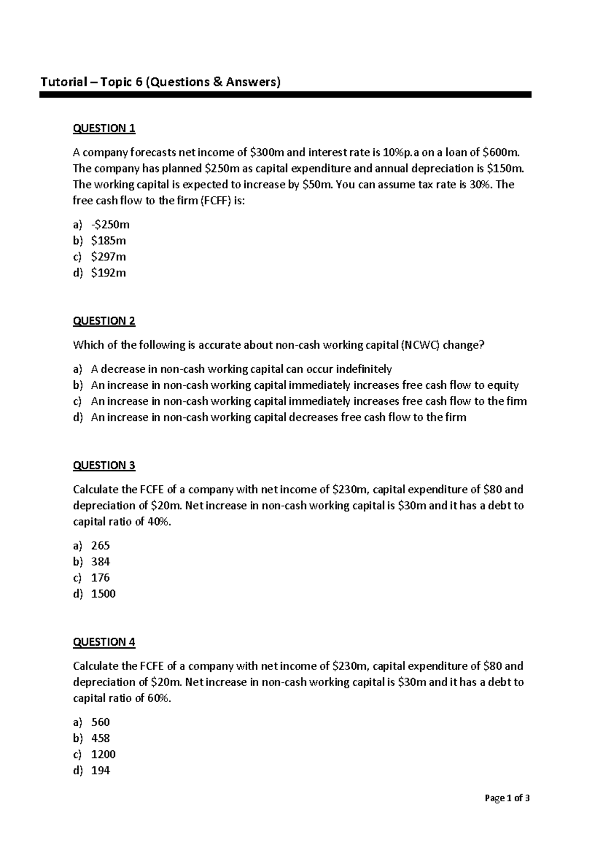 Tutorial Topic 6 & 7 (Questions & Answers) - IV Analysis Tut Questions ...