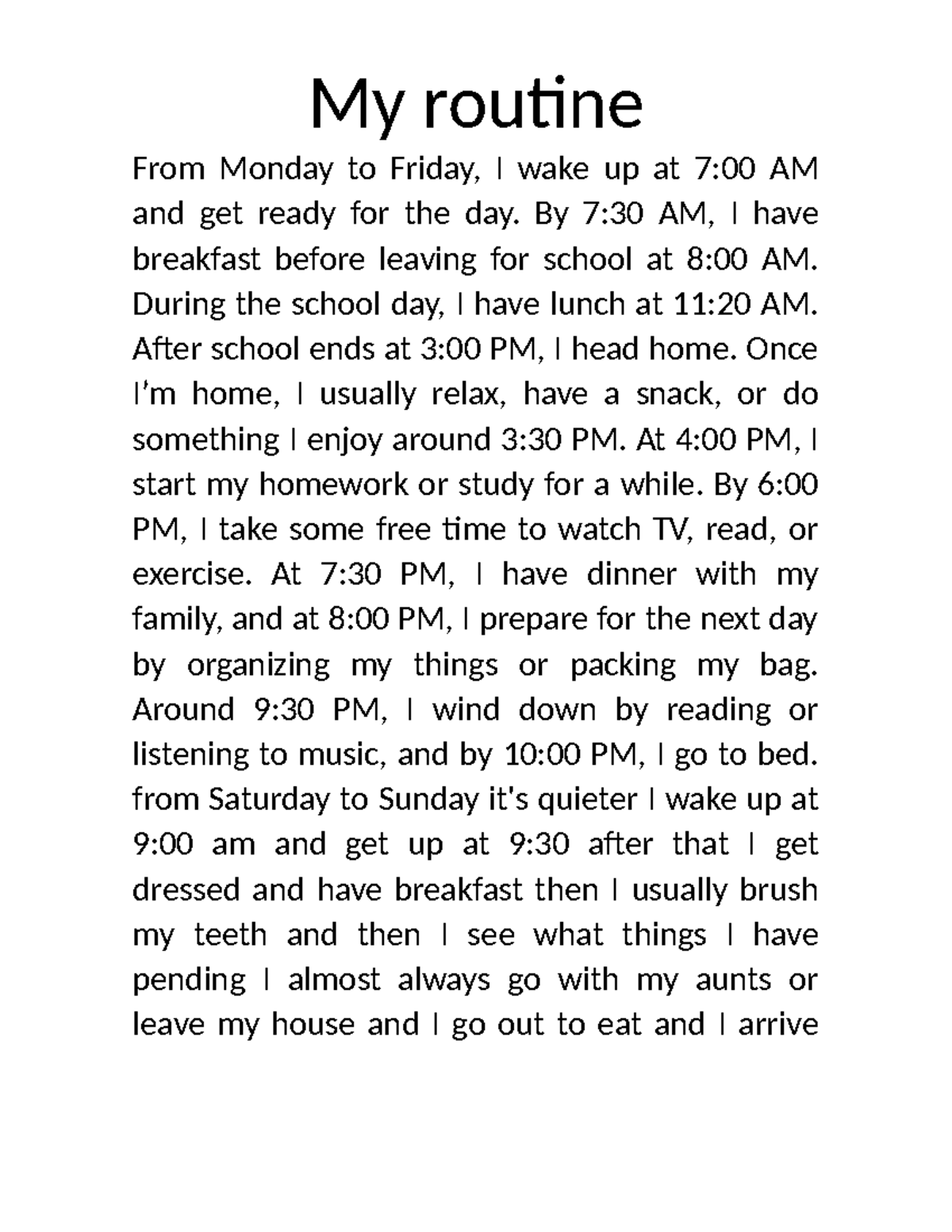 My Routine: A Comprehensive Daily Schedule in English - Studocu