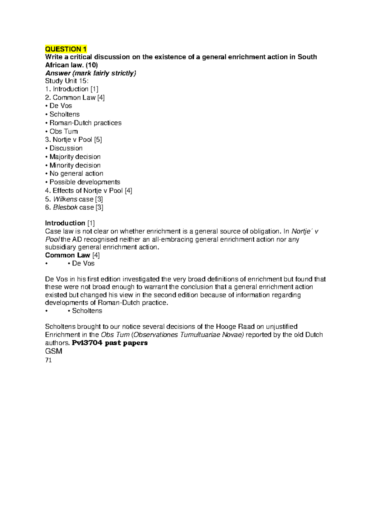 Pvl3704 Case Law Questions: General Enrichment Action & Estoppel ...