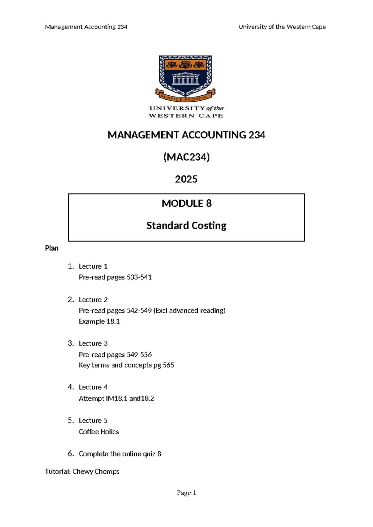 Management Accounting 234 (MAC234) Standard Costing Lecture Notes - Studocu
