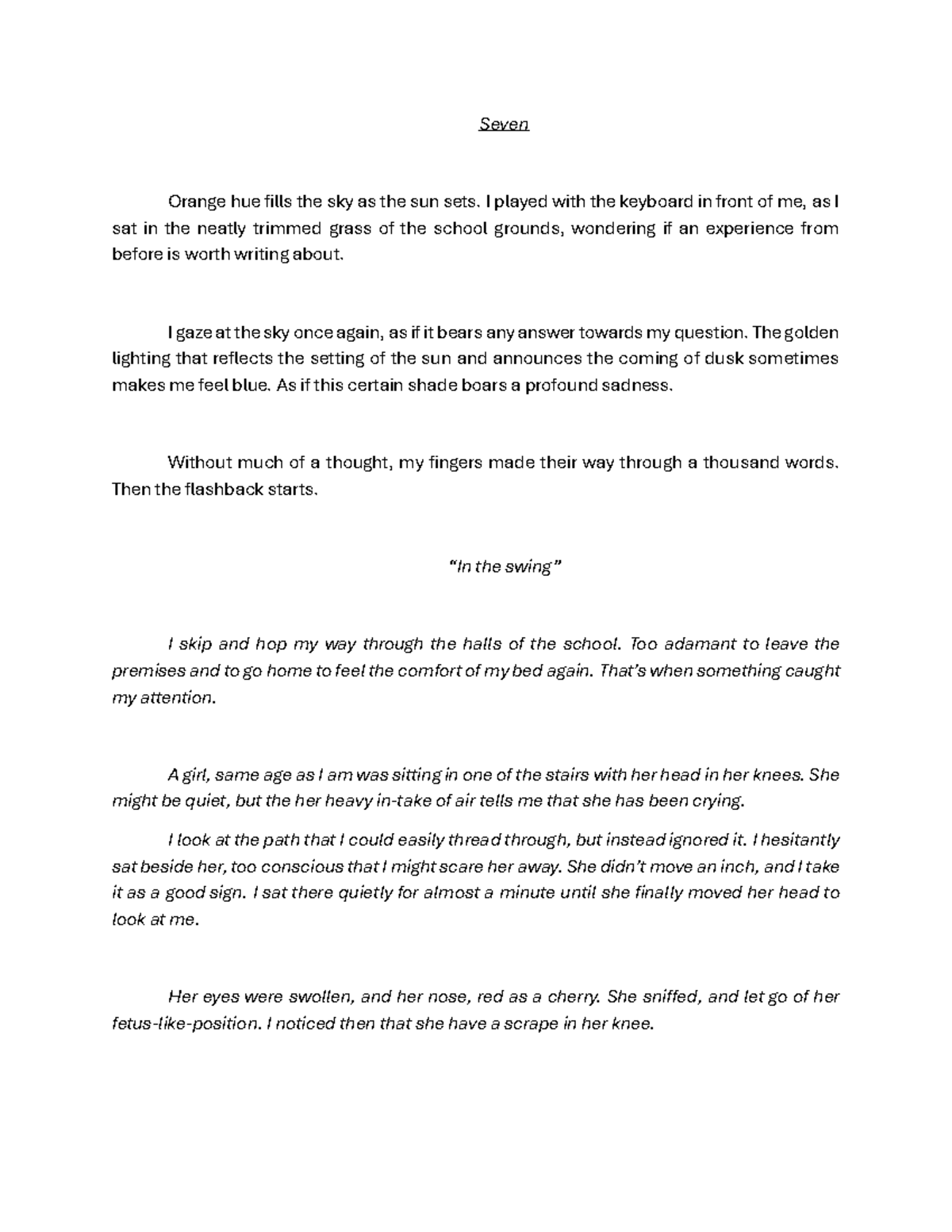 Document (12) - SHORT STORY: Reflections on Childhood and Fear - Studocu