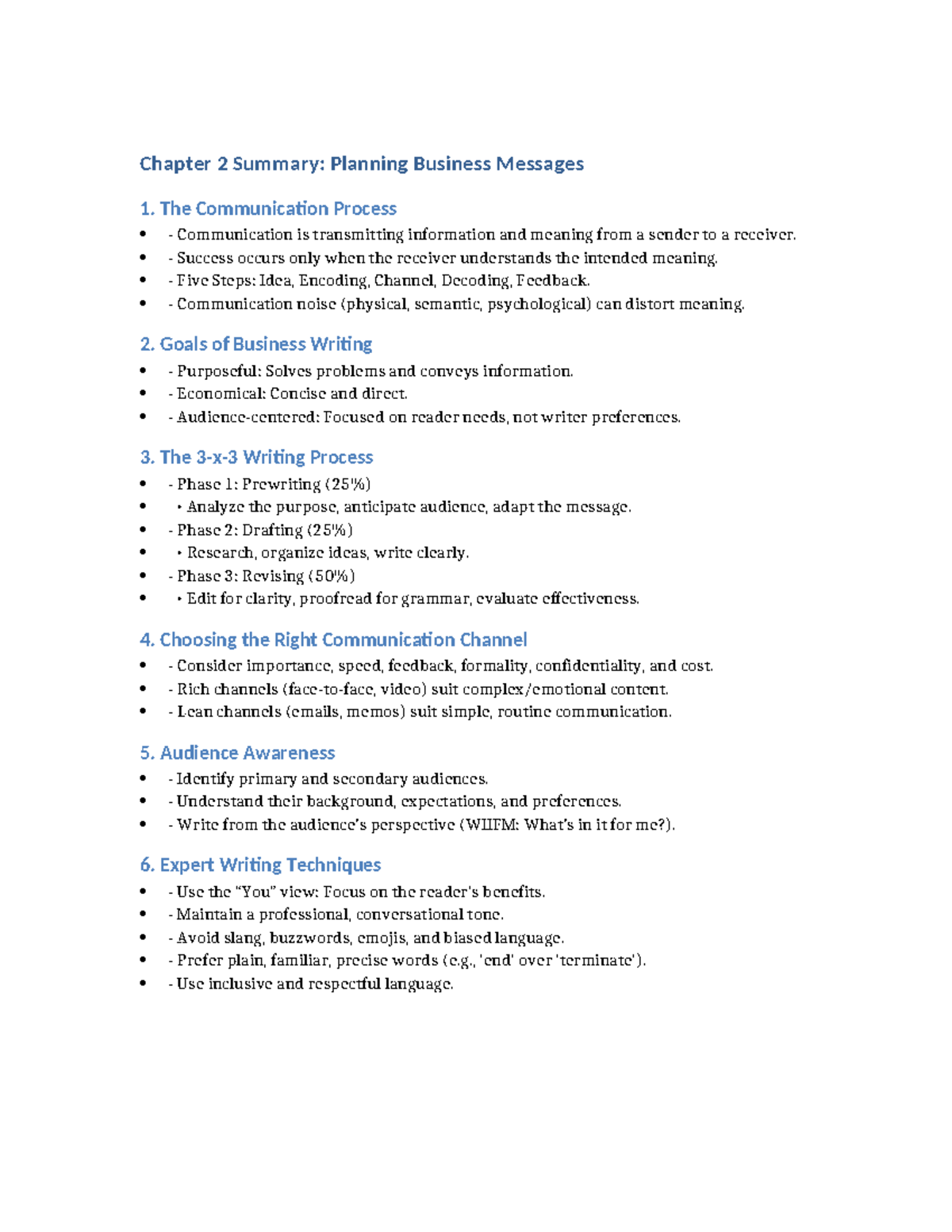 Chapter 2 Summary: Effective Business Communication Strategies - Studocu