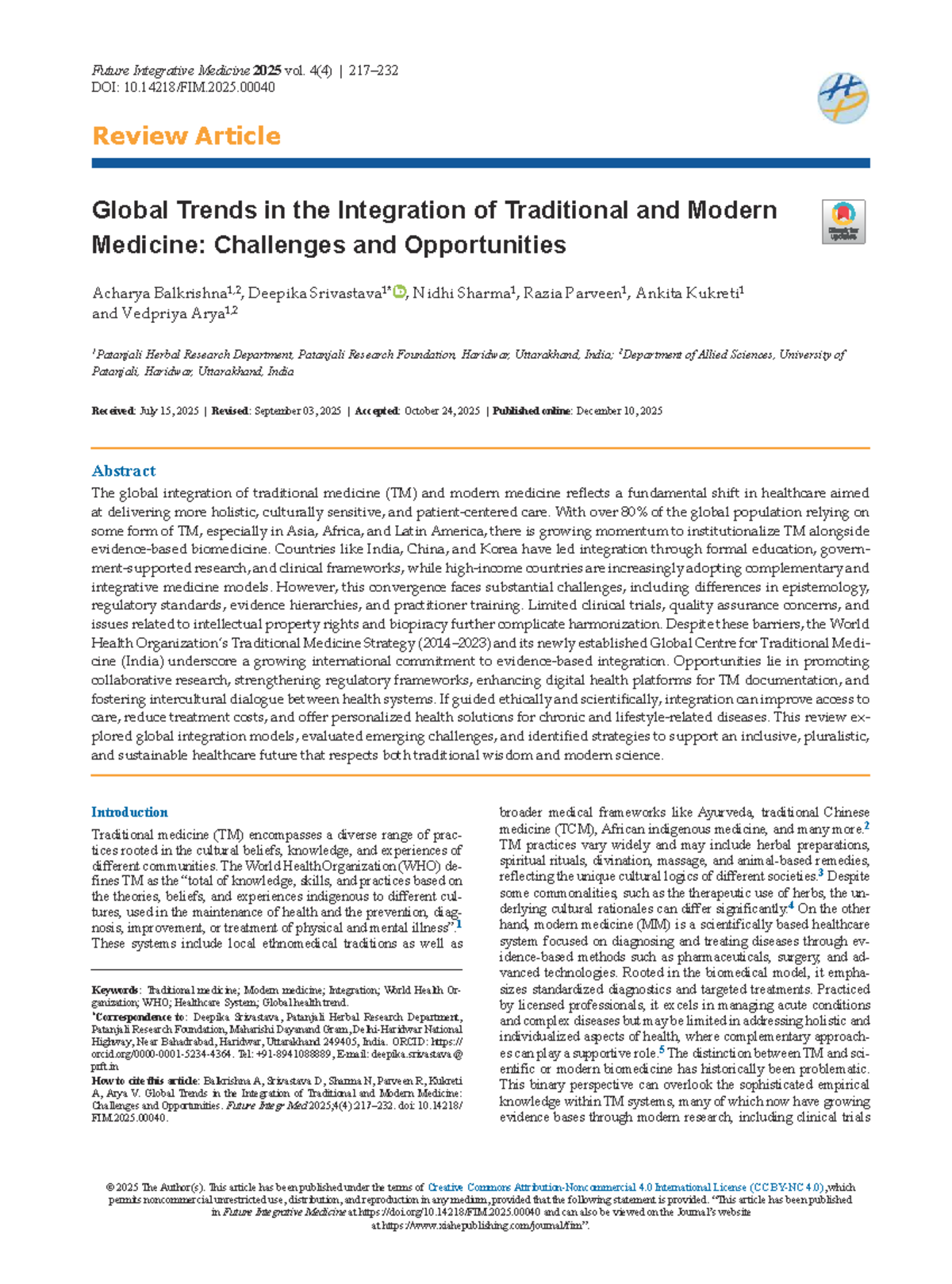 Global Trends in Integrating Traditional and Modern Medicine ...