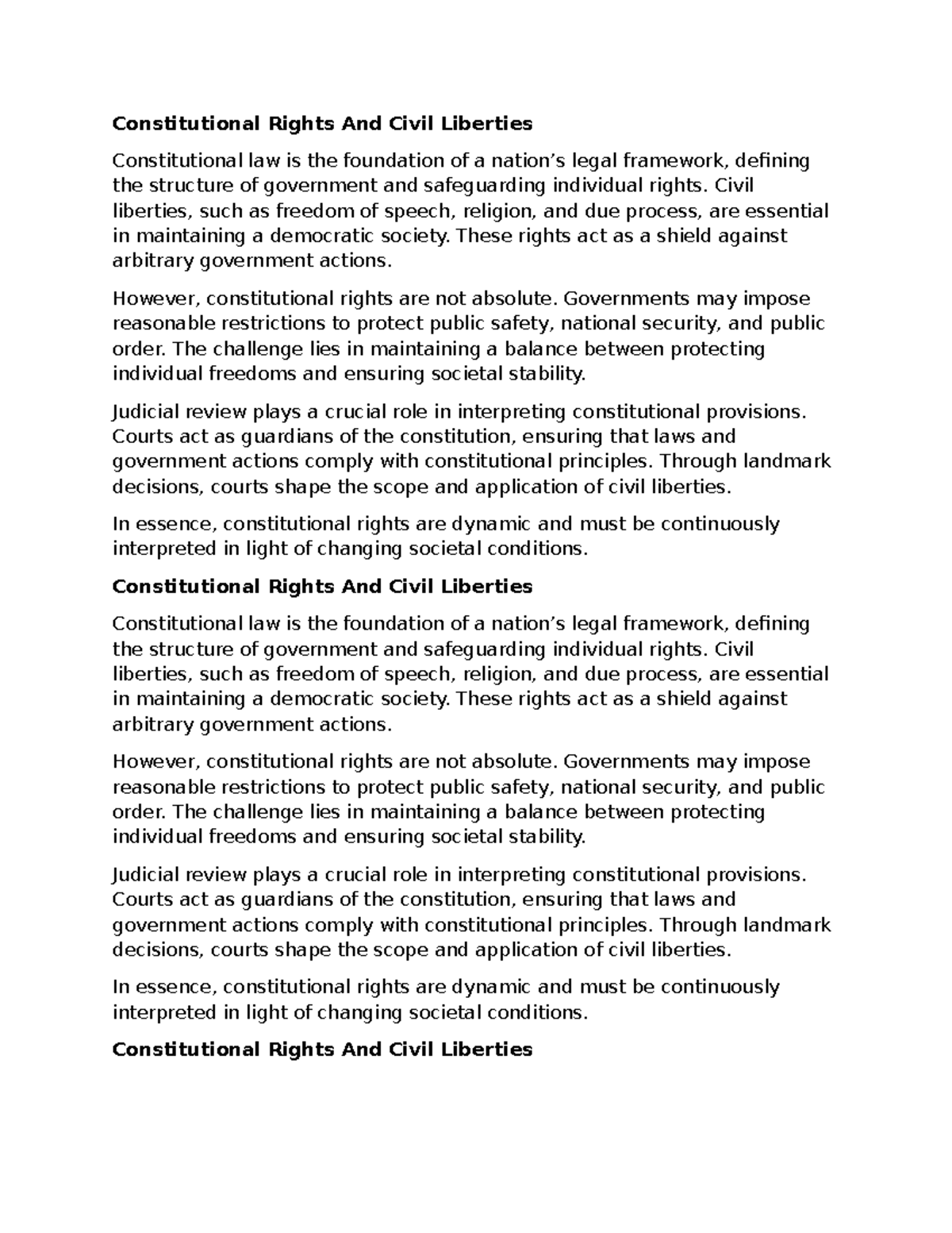 Constitutional Law: Rights & Liberties Overview - Studocu