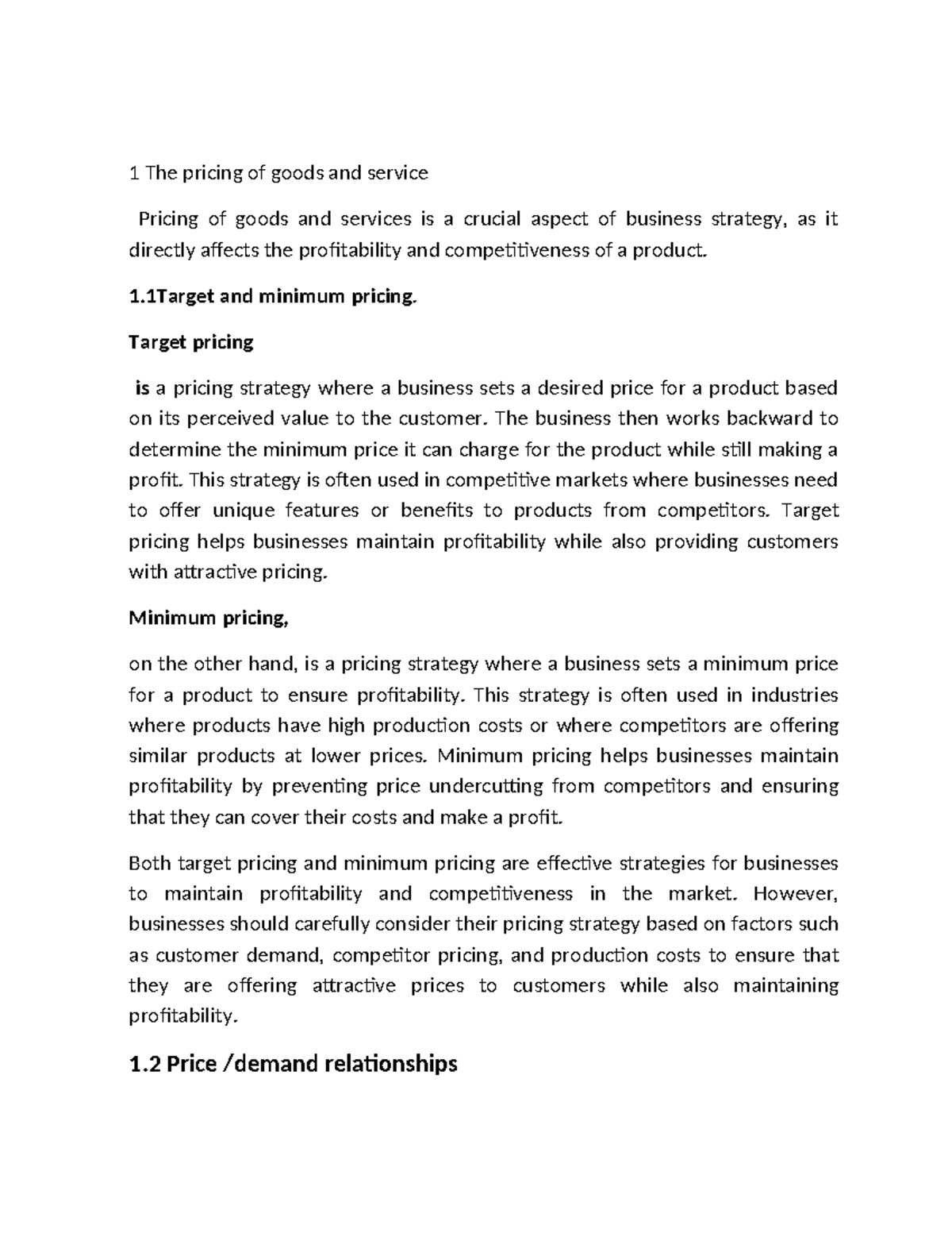 Cost 2 Assignment: Pricing Strategies and Responsibility Accounting ...
