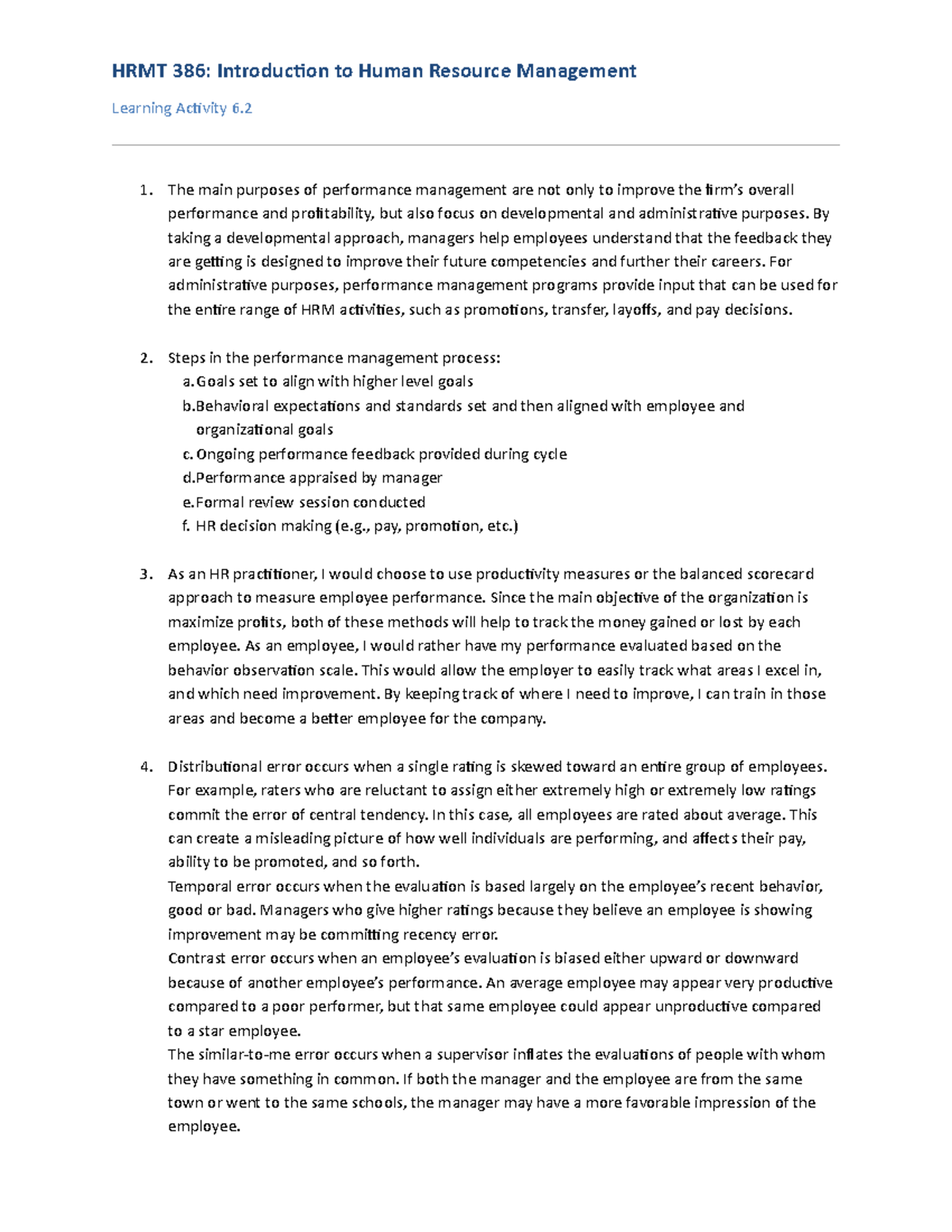 Activity 6.2: Performance Management Chapter - HRMT 386: Introduction ...