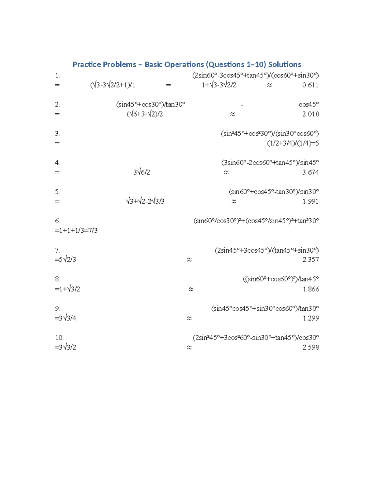 Basic Operations Q1-Q10 Solutions - Practice Problems – Basic ...