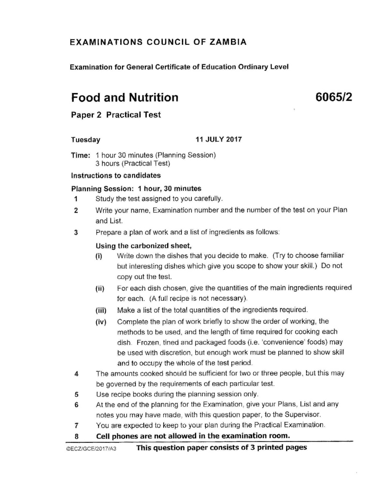 G12 Food & Nutrition Paper 2 Practical Exam Guidelines 2017 - Studocu