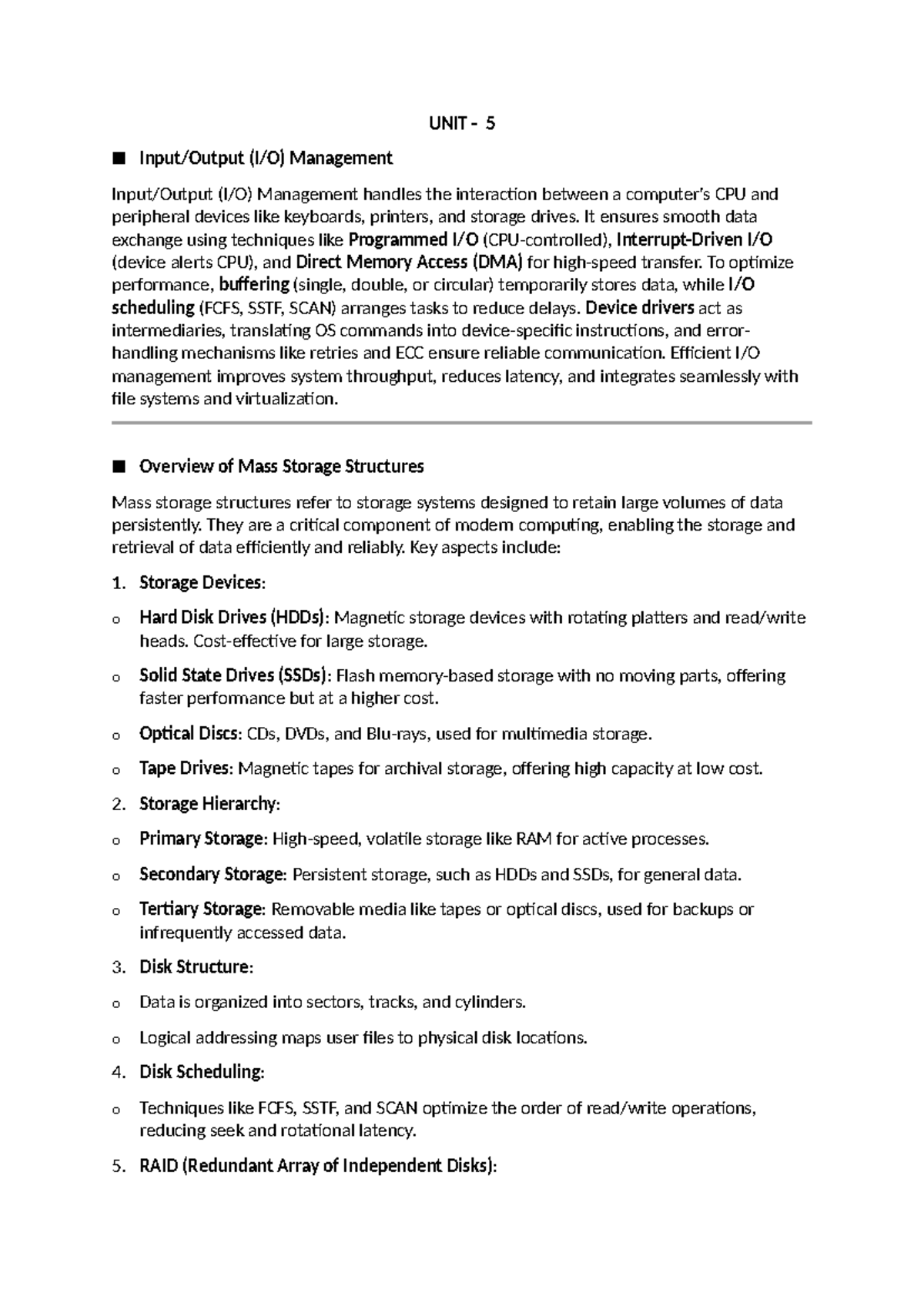Operating Systems - Unit 5: I/O Management & Mass Storage Structures ...